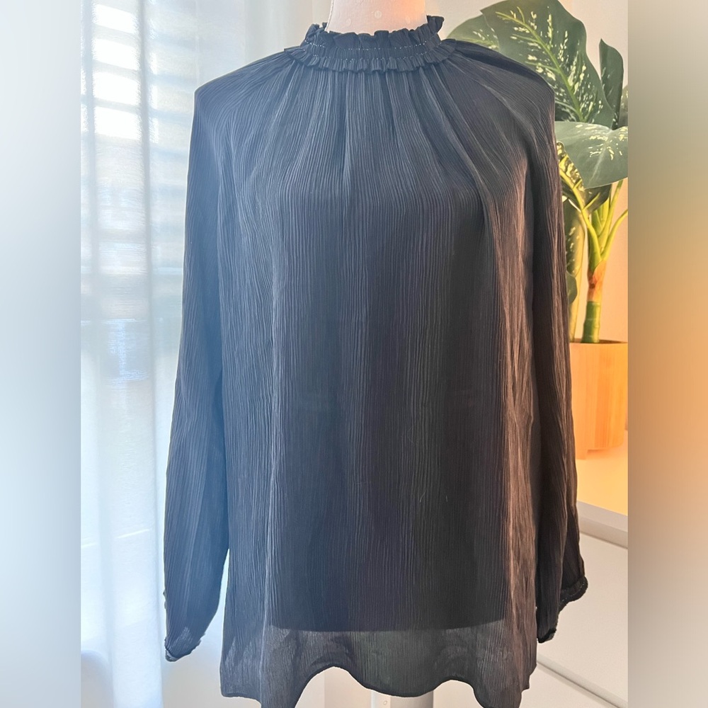 Brochu Walker Sz Small Black 100% Silk Pleated Blouse Top